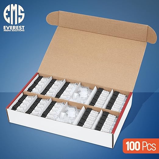 Everest 45° Angled RJ45 Cat6 Keystone Jacks 100-Pack in Black - Slim Profile Female RJ45 Connectors - Cat 6 Keystone Jack - Compatible with 45° Angled Speed Termination Tool - 45Term (B0BL3GS7ZY)