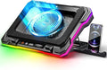 Laptop Cooling Pad Powerful Turbo Fan RGB Gaming Notebook Cooler, Moojay Laptop Fan Cooling Stand with 8 Adjustable Heights and Phone Holder, for 14-19 Inch Laptops - Ice Blue LED Light