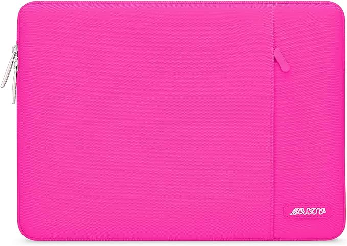 MOSISO Laptop Case 13.3 inch, 13-13.3 inch Laptop Sleeve Compatible with MacBook Air/Pro 13 / Pro 14, HP Dell ASUS Lenovo Notebook, Polyester Vertical Computer Sleeve Bag with Pocket, Bright Rose