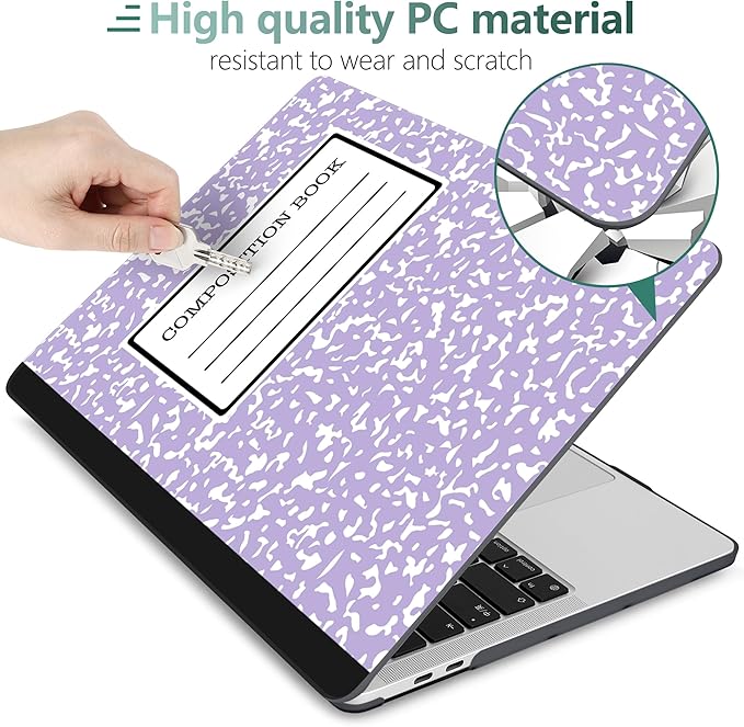 MEEgoodo Case for MacBook Pro 13 inch Case with M2 Chip 2022 2021 2020 New A2338 M1 A2251 A2289, Hard Shell with Keyboard & Camera Cover Compatible with 13 inch MacBook Pro, Composition Book Purple
