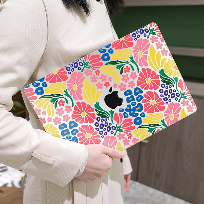 MEEgoodo Case for MacBook Air M4/M3/M2 13.6 inch 2025 2024 2022, Fit Model A3240 A3113 A2681, Compatible with MacBook Air 13 inch, Laptop Hard Shell Case with Keyboard Cover, Groovy Flower