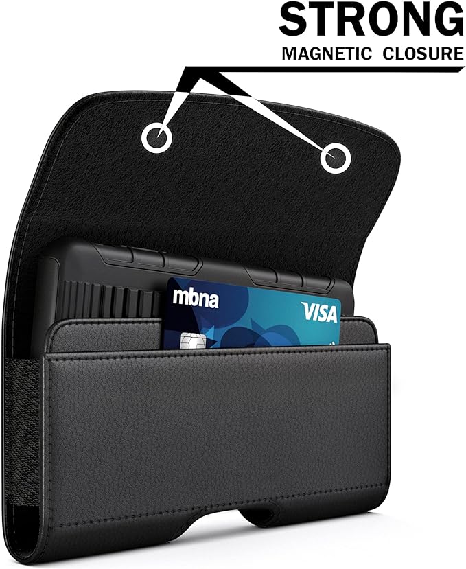 PiTau Holster for iPhone Pro Max & Plus 16, 15, 14, 13, 12, 11, 8, 7, 6, 6s, Xs Max, Cell Phone Case with Belt Clip ID Card Holder for Samsung Galaxy S25+ Note 10+, Fits with Otterbox, Black Large