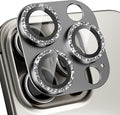 beuxece Compatible for iPhone 16 Pro/iPhone 16 Pro Max Camera Lens Protector, Bling Metal Tempered Glass Camera Screen Cover Accessories [Strong Adsorption][Case-Friendly]- Glitter Titanium Natural