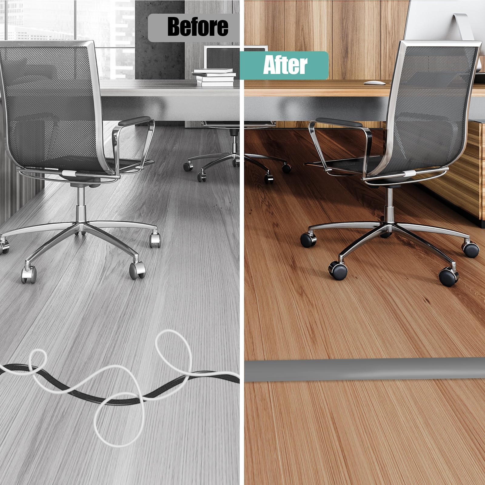 Floor Cord Cover Self Adhesive Cord Hider,10FT Cable Management, Extension Strip Protector for Wires, Prevent Cable Trips for Offices, Gyms, Exhibitions Cavity:0.39"(W) x 0.27"(H) Gray