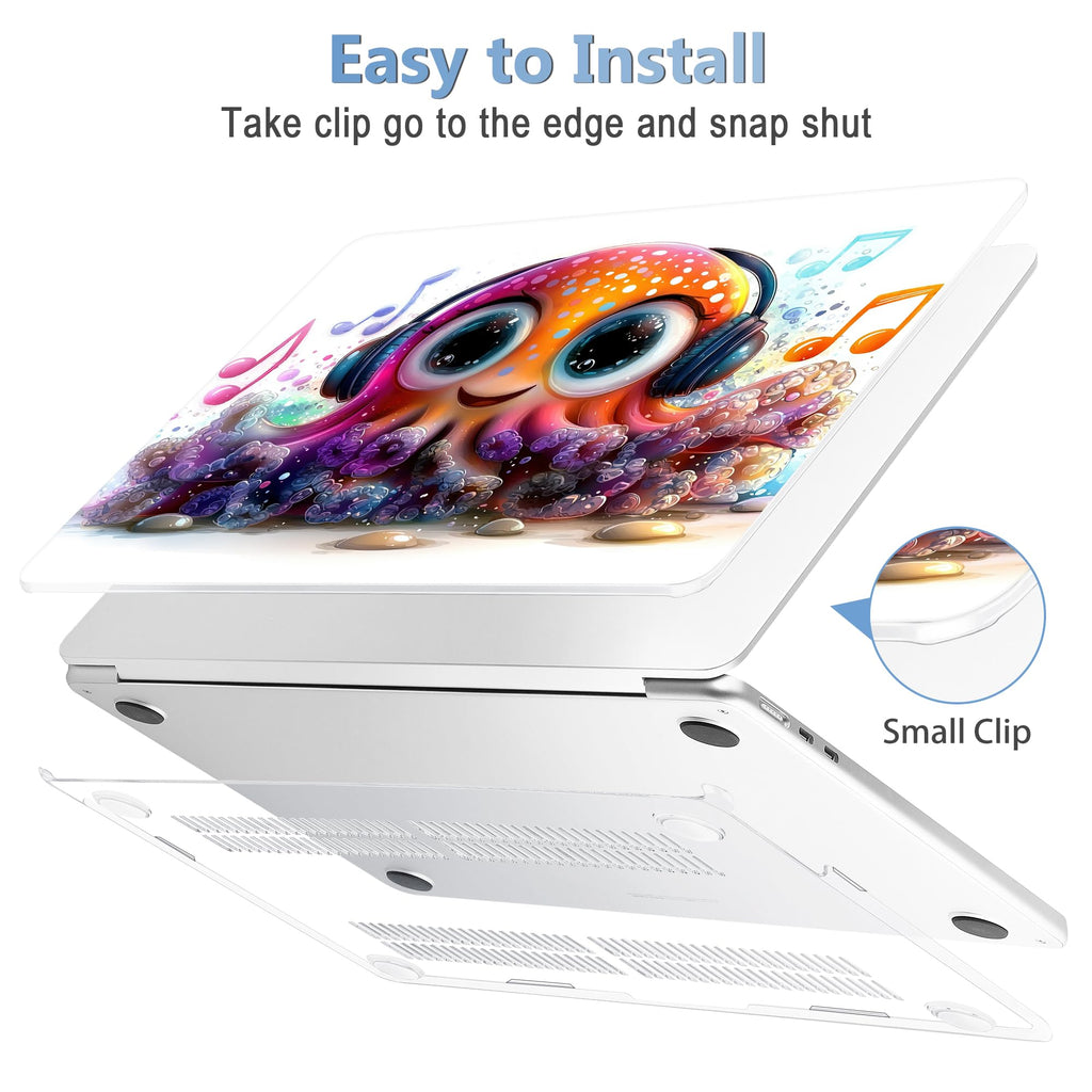 Mektron Case for 2026 MacBook Air 15 INCH M5 A3448 Compatible with M4 A3241 /M3 A3114 /M2 A2941 Printed Plastic Hard Shell Cover with 15.3" Liquid Retina Display Touch ID- Cute Octopus