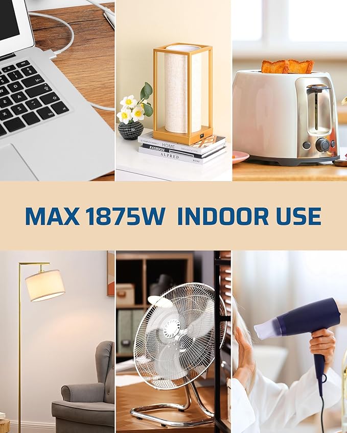 DEWENWILS Heavy Duty 6FT Extension Cord with 3-Prong Flat Plug, 15A/1875W 14/3 SPT-3 Flat Wire, Space Saving for Home Office Appliances & Electronics, ETL Listed, 2 Pack, White