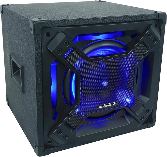 Rockville BASS Blaster 10 750W Powered 10" Home Theater Subwoofer Sub, LED Lighting, RCA Inputs/Outputs, Variable Crossover, for Home Theater and Studio Audio