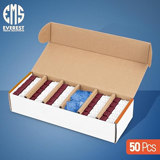 Everest 90° Angled RJ45 Cat5e Keystone Jacks 50-Pack in Red - Slim Profile Female RJ45 Connectors - Cat 5e Keystone Jack - Compatible with 90° Angled Speed Termination Tool - easyJACK (B094WB91H3)
