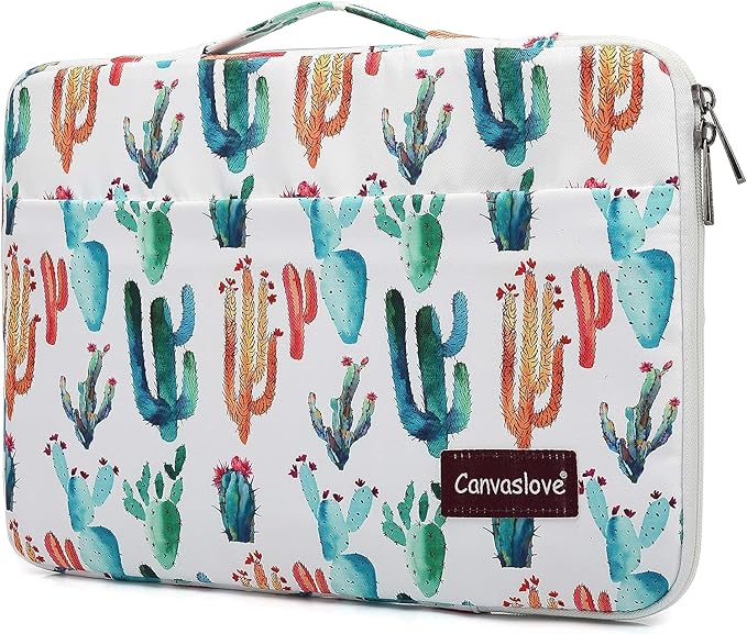 Canvaslove Cactus Corner and Bottom Rebound Bubble Cushioned Laptop Sleeve Bag case with Pockets and Handle For Macbook 14 inch,Surface Laptop 14.4 inch and 14 inch laptop