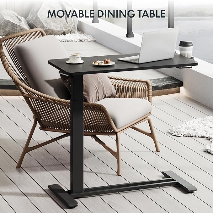 FLEXISPOT Adjustable C Table with Wheels, Mobile Snack Side End Table Sofa Couch Bedside Table Laptop Rolling Cart TV Tray Night Stand Small Space Side Table,(31.5" W x 17.7" D,Black)