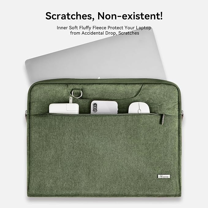 Voova Laptop Bag 17 17.3 Inch Water-resistant Laptop Sleeve Case with Shoulder Straps & Handle, Computer Case Cover Slim Briefcase Compatible with 17-18” Hp Dell Asus Acer, Army Green