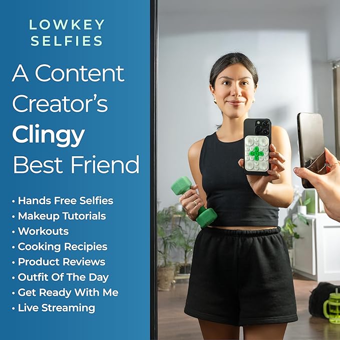 The Clingy Thingy Magnetic Sticky Phone Grip - Removable iPhone Suction Grip for Hands-Free FaceTime - Workouts, Influencers & Content Creator Essentials, Compatible with iPhone 12-16 (White/Green)