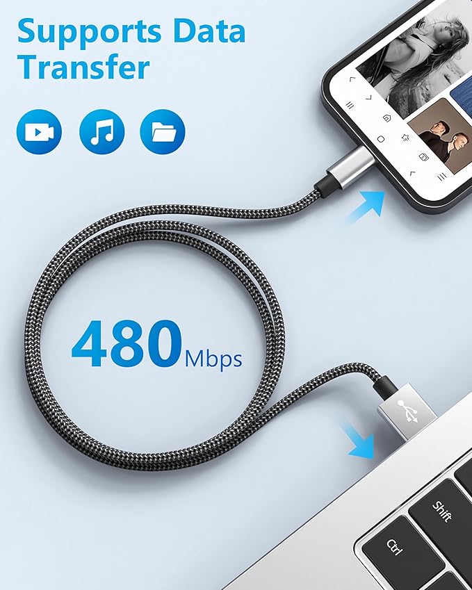 IDISON [MFi Certified iPhone Charger, 5Pack(3/3/6/6/10FT) iPhone Charging Cable Nylon Braided Fast Charging Cord Compatible for iPhones/Pad-BlackGrey