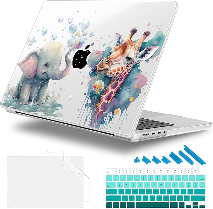 for MacBook Pro 16 inch Case 2021 2022 2023 2024 Release A3186 A3403 M4 A2991 M3 A2780 M2 A2485 M1 Pro/Max, Hard Shell Case with Screen Protector & Keyboard Cover, Elephant & Giraffe