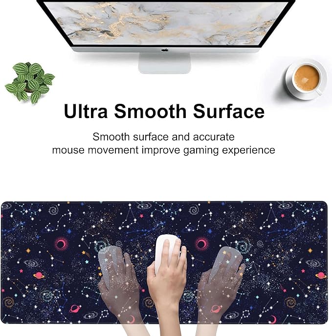 Space Galaxy Constellation Desk Mat,Large Milky Way Galaxy Space Gaming Keyboard Mouse Pad,Non-Slip Rubber Base Desk Pad Thick Stitched Edges Waterproof Mousepad Mouse Mat 31.5"x11.8"