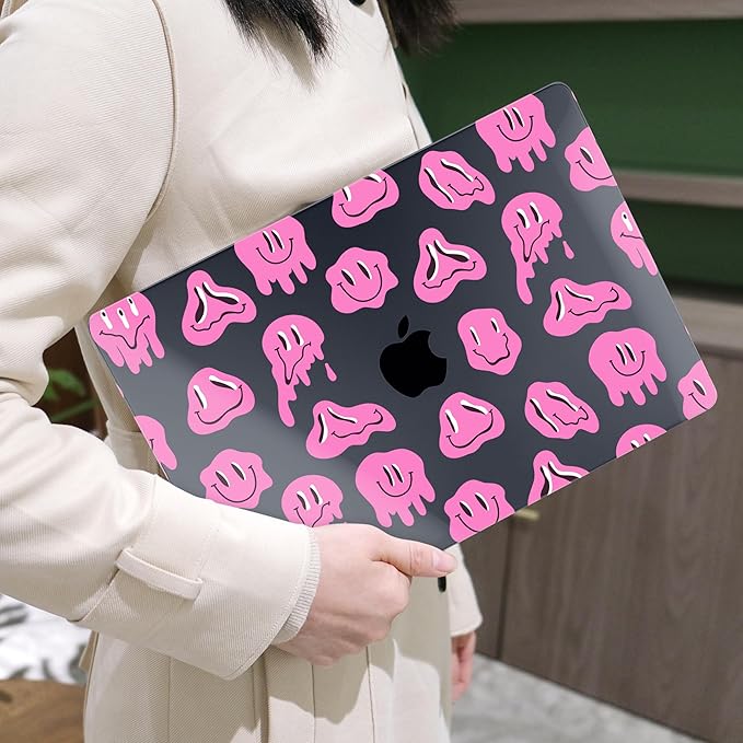 MEEgoodo for M4/M3/M2 MacBook Air 15.3 inch Case 2025 2024 2023, Case Fit Model (A3241/A3114/A2941) for MacBook Air 15 inch, Laptop Hard Shell with Keyboard Cover, Pink Groovy Emoji