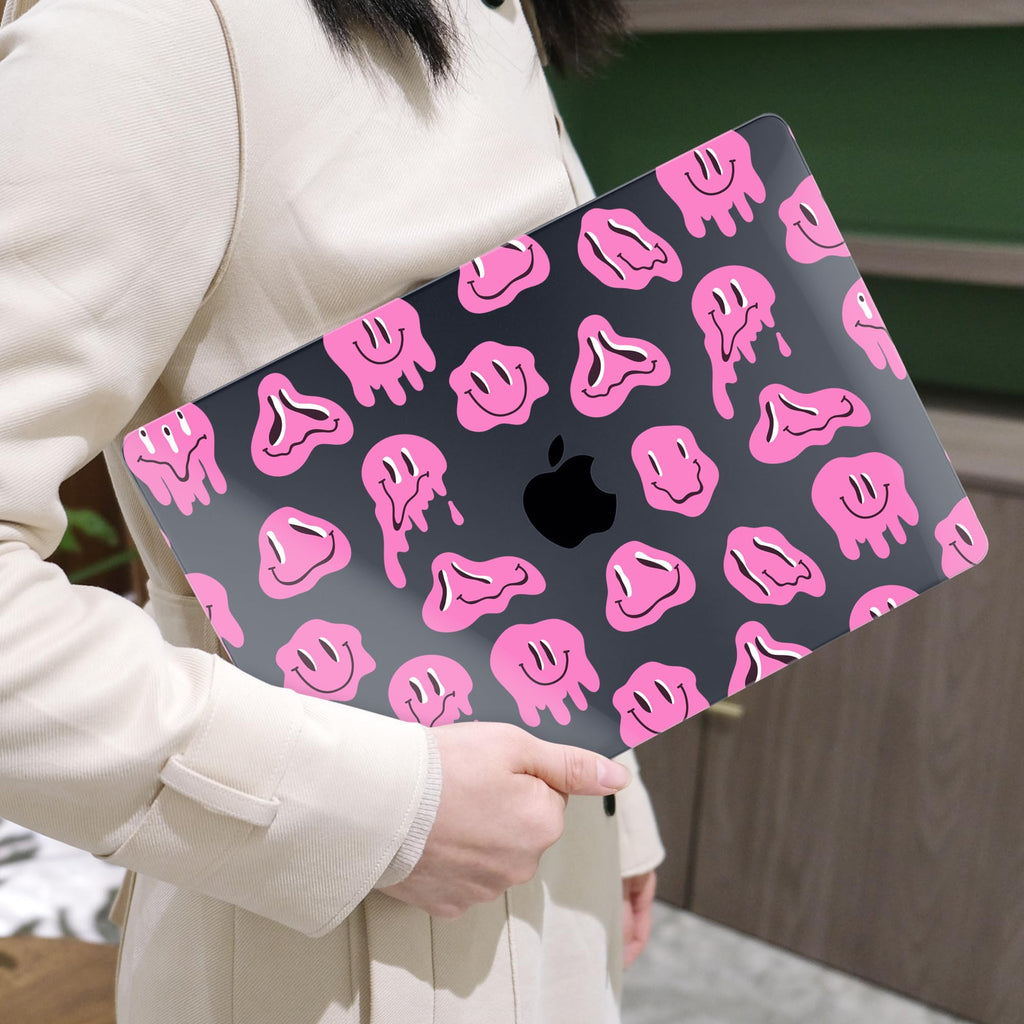 MEEgoodo Case for M5/M4/M3/M2 MacBook Air 13.6 inch 2026 2025 2024 2022, Fit Model A3449/A3240/A3113/A2681, Case Compatible with MacBook Air 13 inch, Pink Groovy Emoji