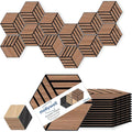 Mollywell Hexagon Acoustic Panels, Walnut TW4, 14x12x0.4 Inch, 12 Pack |Wood Veneer|High Density Sound Proofing Wall Panels|Self Adhesive Sound Dampening Felt Wall Tiles|Home Theater|Gaming Room|