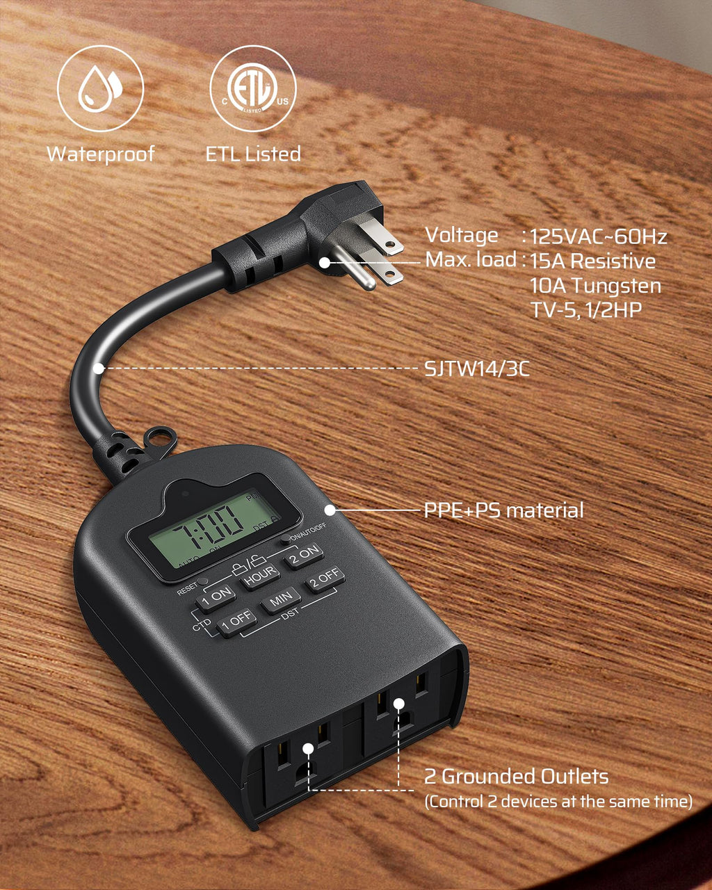 DEWENWILS Outdoor Digital Timer for Lights，ETL Listed