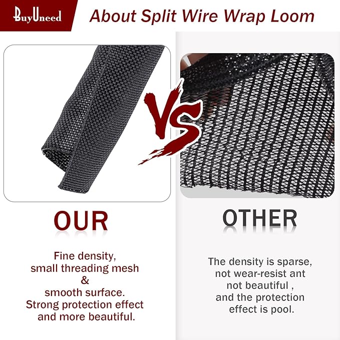 Black Braided Cable Management Sleeves Wire Loom Tubing Cord Protector Self-Wrapping (3/4"-20feet)
