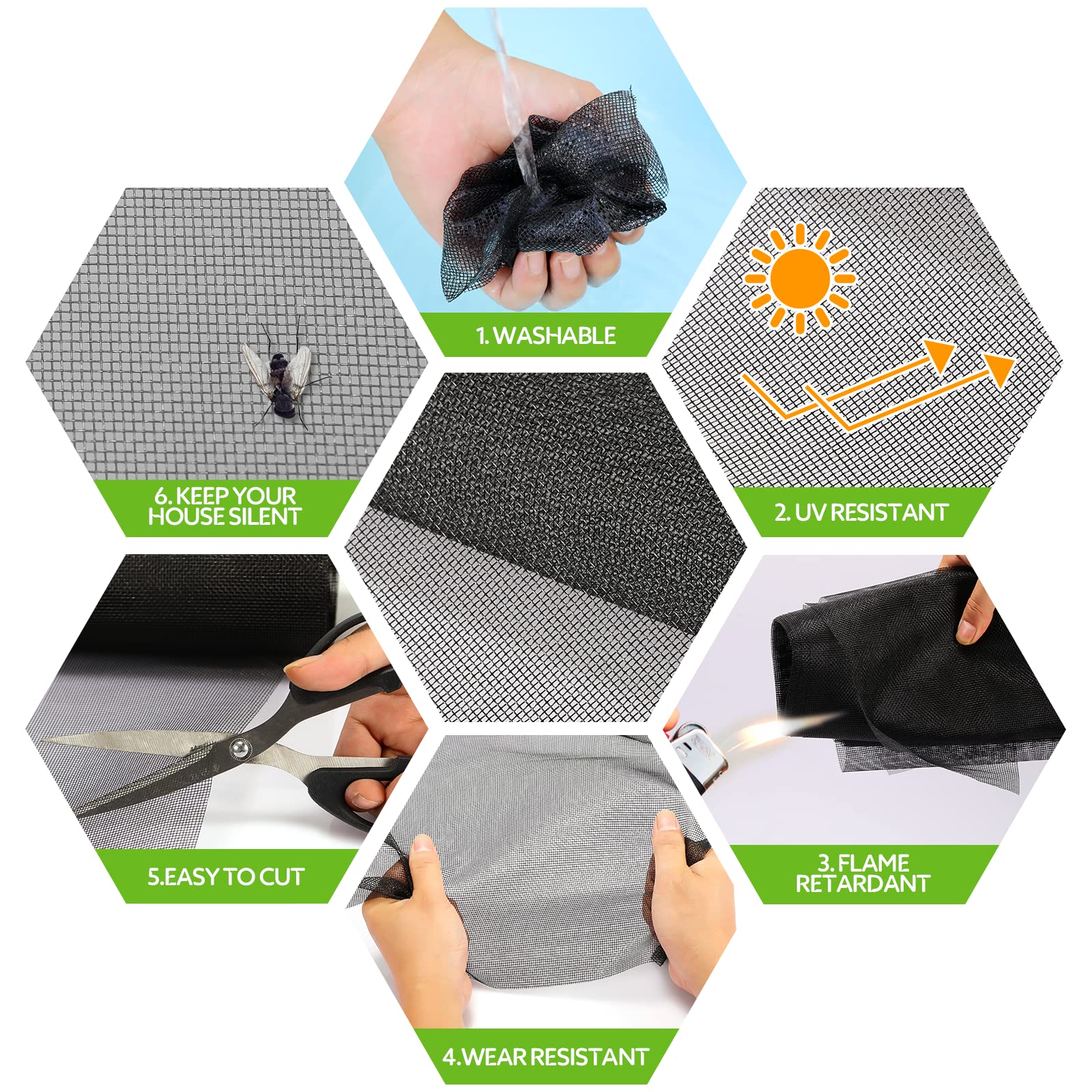 FLYZZZ Windows Screen Door Repair Kit Fiberglass Mesh 48''x118''(0.138"Spline) Black Window Screen Repair Kit Replacement Mesh Tool for Patio Screen Sliding Door Screen