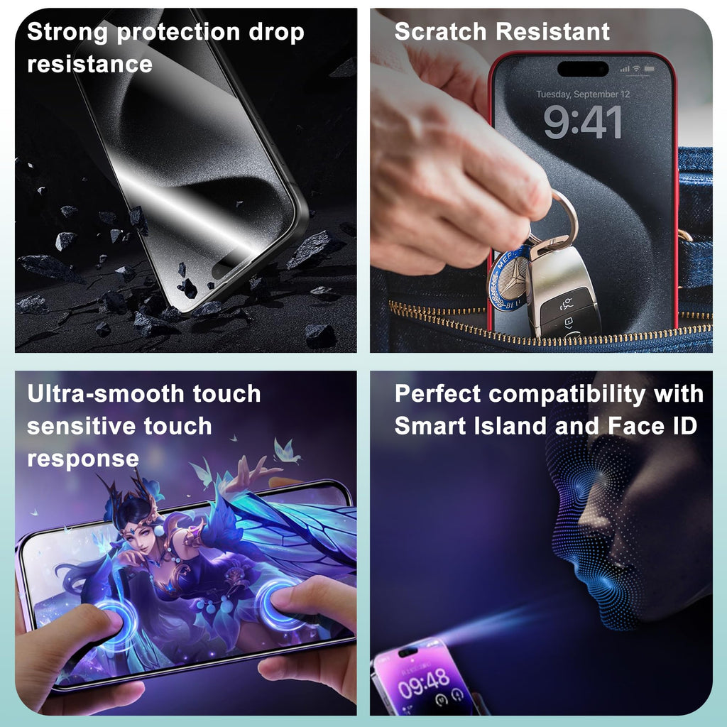 SHANG PIN JIA 2 Pack Tempered Glass Screen Protector for iPhone 17/16 Pro 6.3-Inch with Auto Dust Removal, No Bubbles, High Definition Clear, Easy Installation