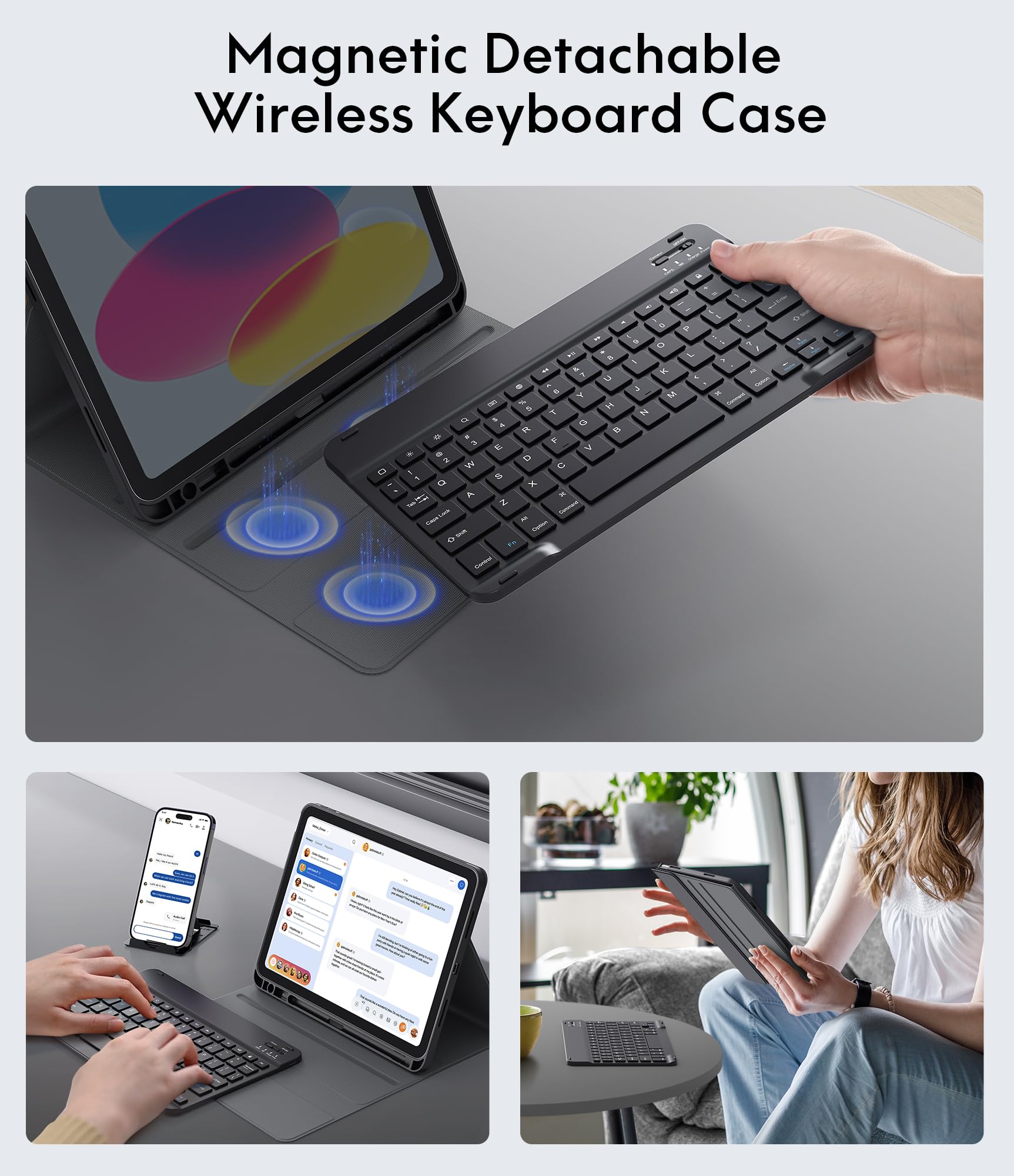 CHESONA Keyboard Case for iPad A16 11th/10th Gen, Black