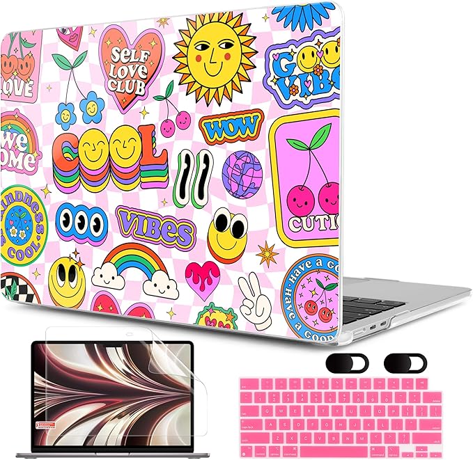 MEEgoodo Case for M4/M3/M2 MacBook Air 13.6 inch Case 2025 2024 2022, Fit Model A3240/A3113/A2681, Laptop Hard Shell with Keyboard Cover Compatible with MacBook Air 13 inch, Pattern Stickers