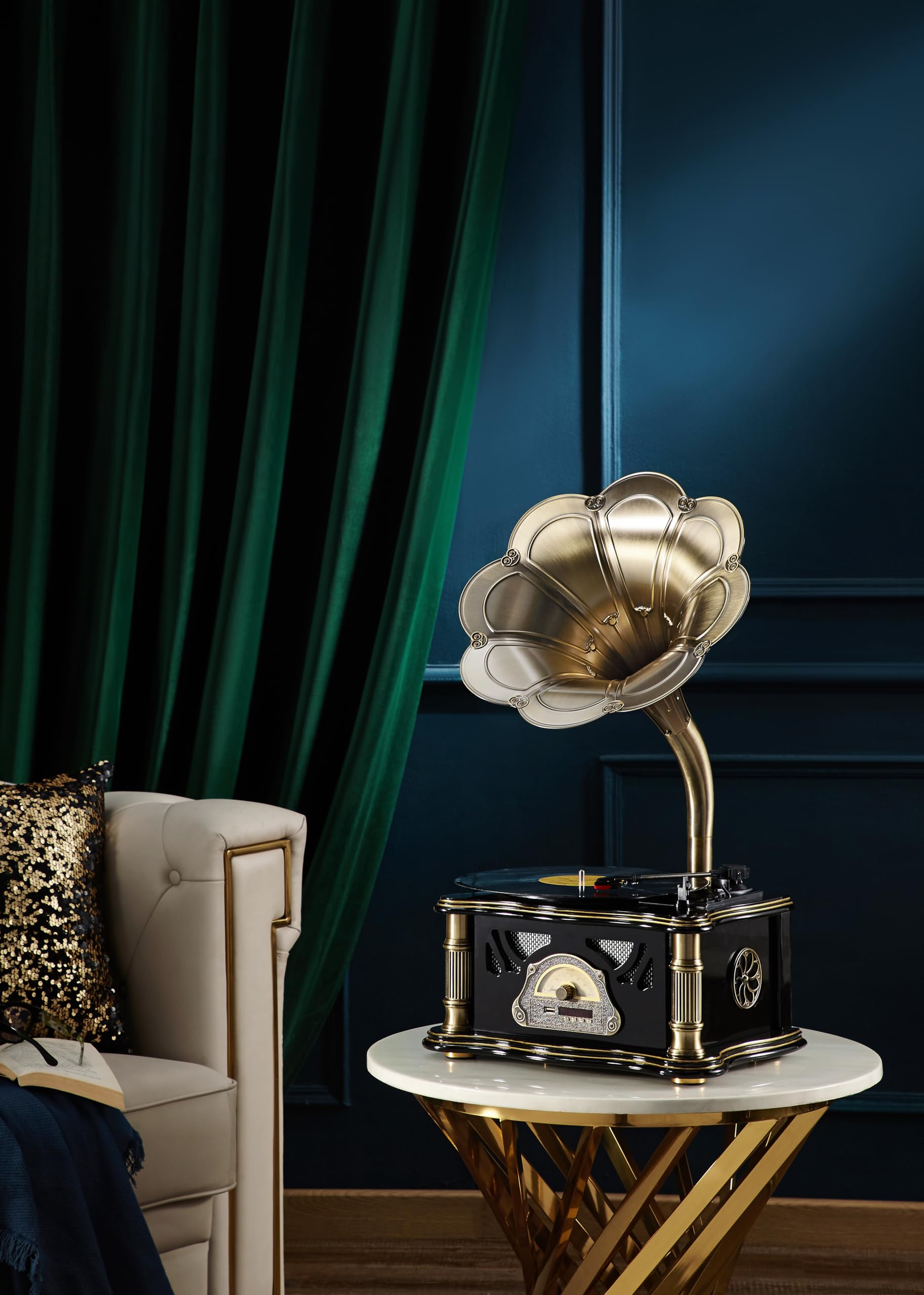 HZLSBL Vintage Gramophone with Bluetooth Input Vintage Record Players