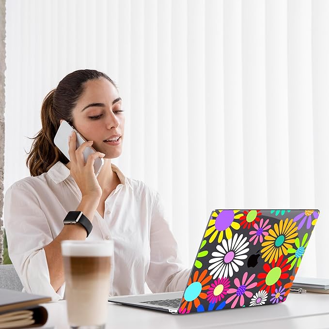 Teryeefi for MacBook Air 13 inch Case 2020 2019 2018 fits Model M1 A2337 A2179 A1932 with Retina Display with Touch ID, Plastic Hard Shell Case & Keyboard Cover, Abstract Flowers A001