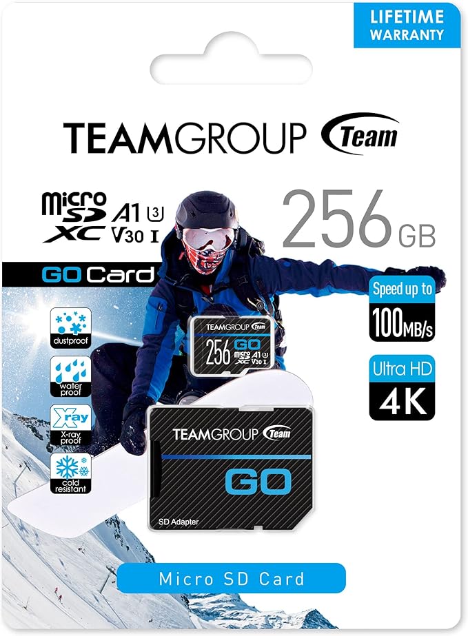 TEAMGROUP GO Card 256GB x 3 PACK Micro SDXC UHS-I U3 V30 4K for GoPro & Drone & Action Cameras High Speed Flash Memory Card with Adapter for Outdoor Sports, 4K Shooting, Nintendo-Switch TGUSDX256GU362