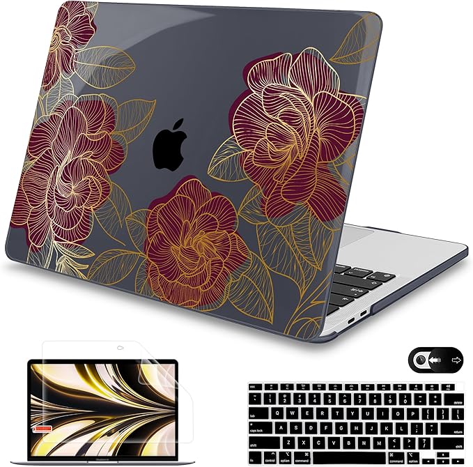 Mektron for MacBook Air 13 Case A1466/A1369 (2010-2017 Release), Snap-on Plastic Hard Shell Cover for MacBook Air 13.3 inch with Keyboard Cover, A-Golden Rose