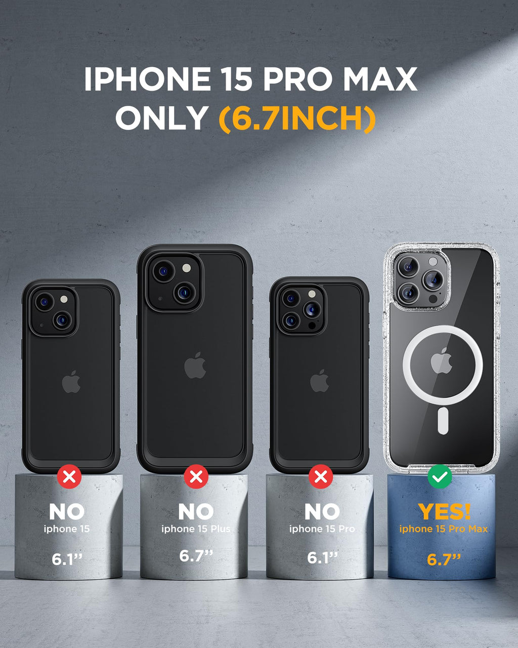 Miracase Magnetic for iPhone 15 Pro Max Case 6.7'' [Compatible with Magsafe] Full-Body Drop Proof Phone Case for iPhone 15 Pro Max with Built-in 9H Tempered Glass Screen Protector,Clear Glitter