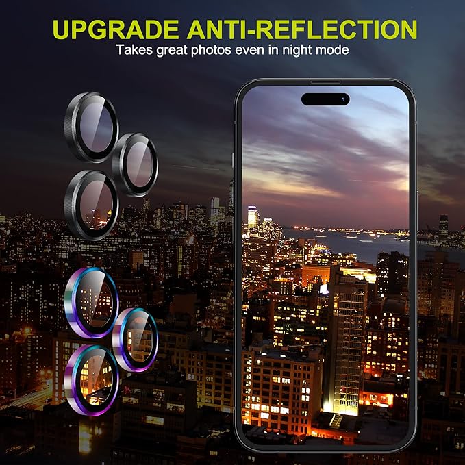 WSKEN for iPhone 14 Pro/iPhone 14 Pro Max Camera Lens Protector,[Night Shooting Mode] HD Tempered Metal Glass Camera Screen Protector Cover Film Accessories, Black + Colorful