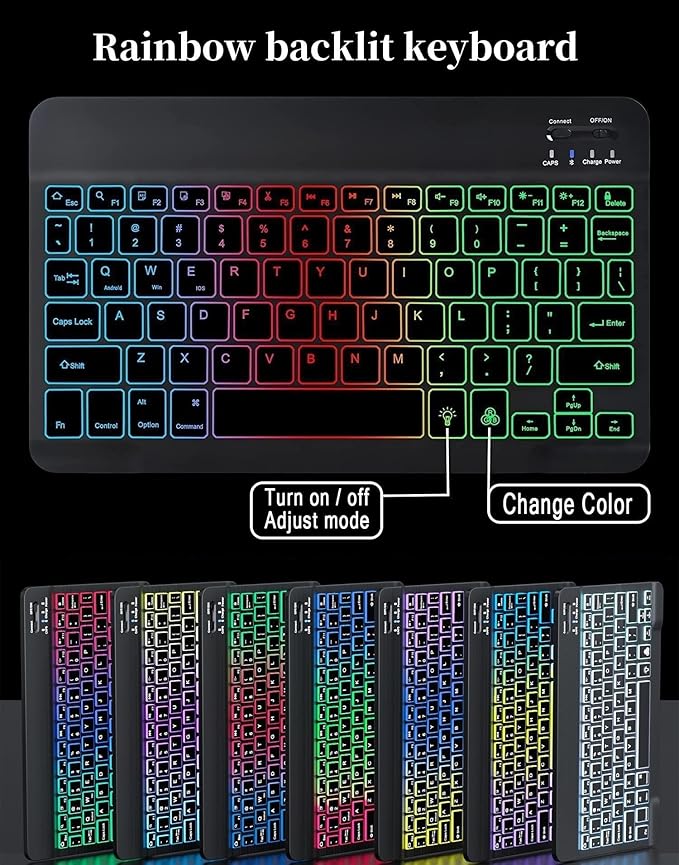 Rainbow Backlit Keyboard Case for iPad 9th / 8th / 7th Generation 10.2"/iPad Pro 10.5"/iPad Air 3rd Gen with Mouse and Backlight Detachable Bluetooth Keyboard Cover,Purple