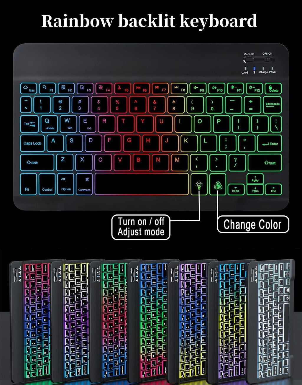 Disonbeir Rainbow Backlit Keyboard Case for iPad Pro 13 inch (M5, 2025/M4, 2024) Case with Mouse and 7 Colors RGB Colorful Backlight Magnetic Detachable Bluetooth Keyboard Cover,Misty Blue