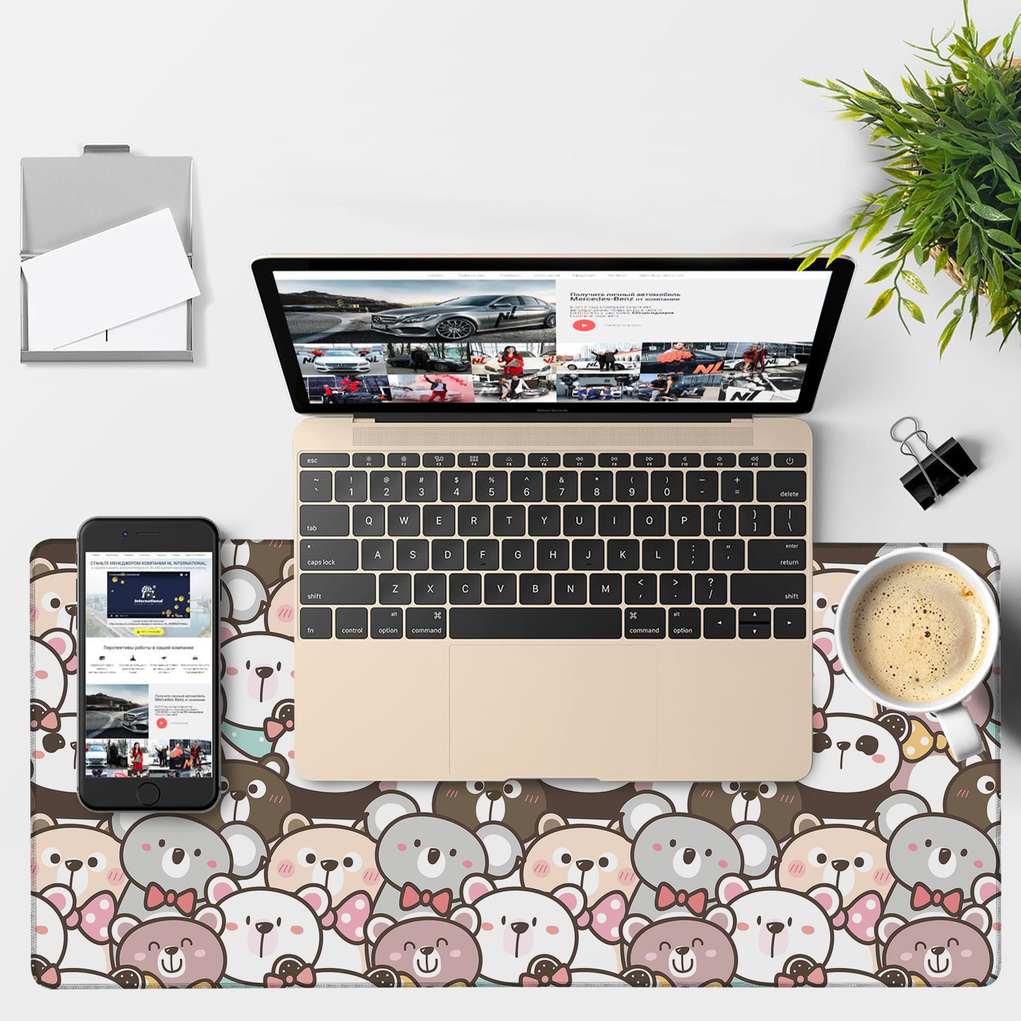 NITAHHHY Gaming Desk Pad Large Extra Length Panda and Koala Mouse Pad Keyboard Laptop Non-Slip Waterproof with Rubber Base Thick Stitched Edge Mouse Mat for Office Home 35.4 x 15.7 Inches
