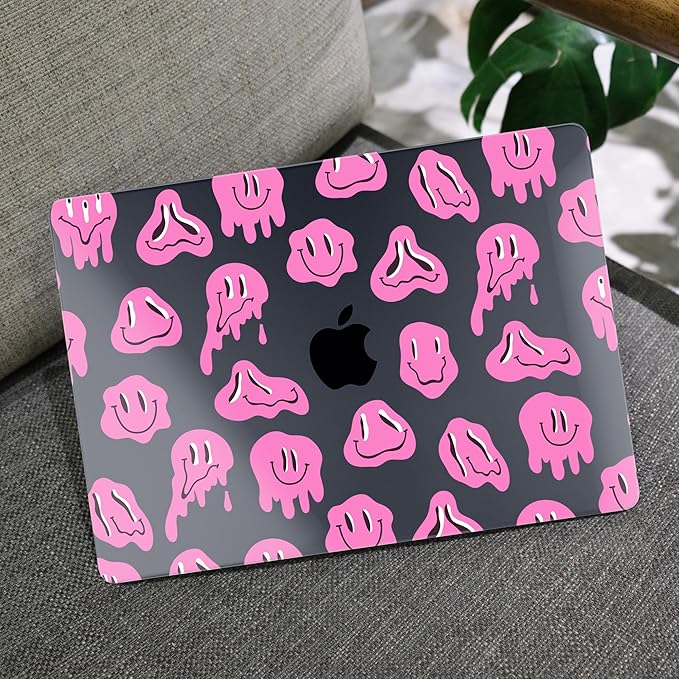 MEEgoodo for MacBook Air 13 inch Case 2021 2020 2019 2018 Released A2337 M1 A2179 A1932 with Touch ID, Plastic Hard Shell & Keyboard Cover Compatible with MacBook Air Case 13.3, Pink Groovy Emoji