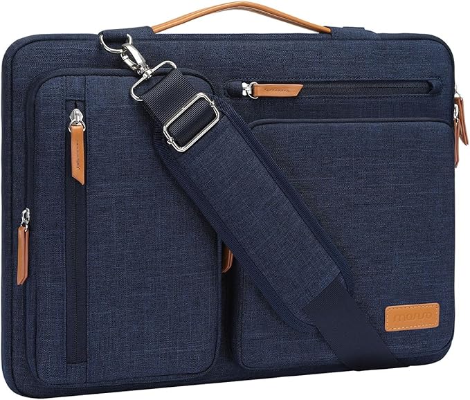 MOSISO 360 Protective Laptop Shoulder Bag,17-17.3 inch Computer Bag Compatible with MacBook, HP, Dell, Lenovo, Asus Notebook,Side Open Messenger Bag with 4 Zipper Pockets&Handle, Navy Blue