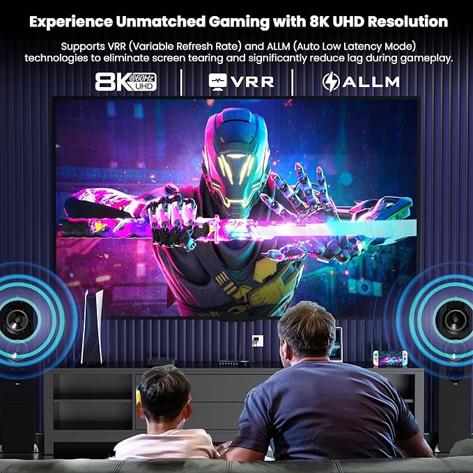 HDMI 2.1 Switch 4 in 1 Out 8K@60Hz 4K@120Hz, 4 Ports HDMI Switcher Selector with Remote, Support HDCP 2.3 HD R 10+ Dolby Vision/Atmos 48Gbps CEC for Apple TV Game PC PS Pro Xbox Roku