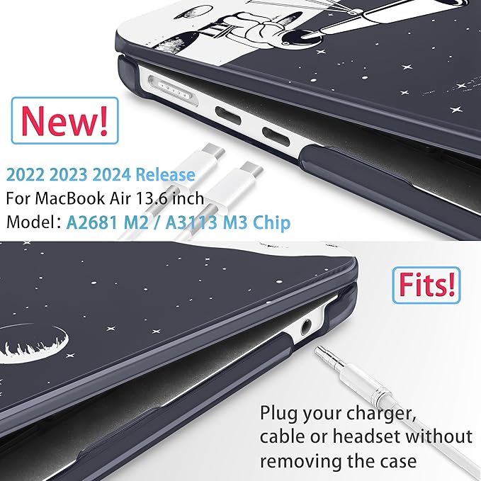 Mektron for 2025 M4 MacBook Air 13.6 Inch A3240 Case Fits 2023 A2681 M2 2024 A3113 M3 Chip with Liquid Retina Display Touch ID, Printed Plastic Hard Shell Cover for MacBook Air 13.6", Astronaut