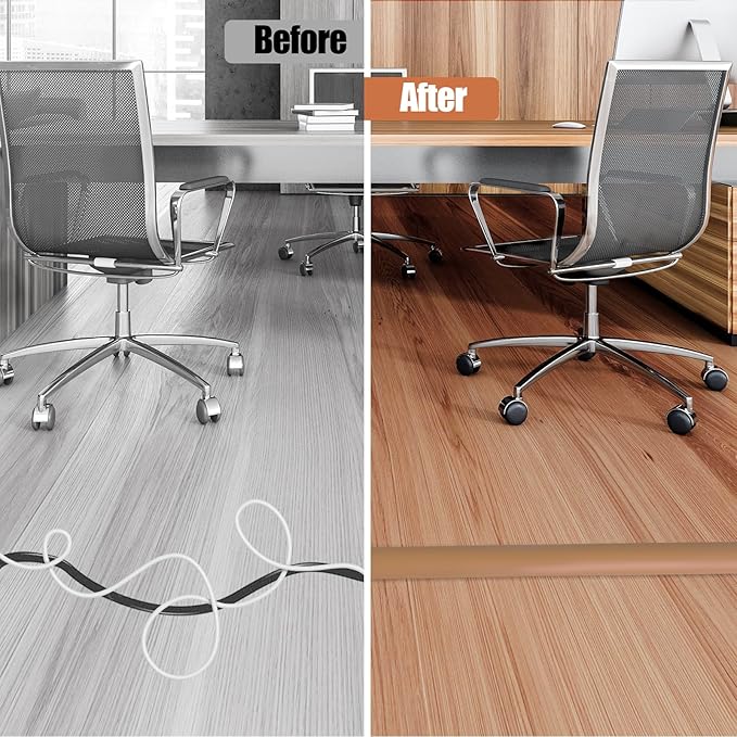 Floor Cord Cover Cavity 0.8"x0.37" Self Adhesive Cord Hider, 10FT Low Profile Cable Management, Extension Strip Protector for Wires, Prevent Cable Trips for Offices, Gyms, Exhibitions（Brown）
