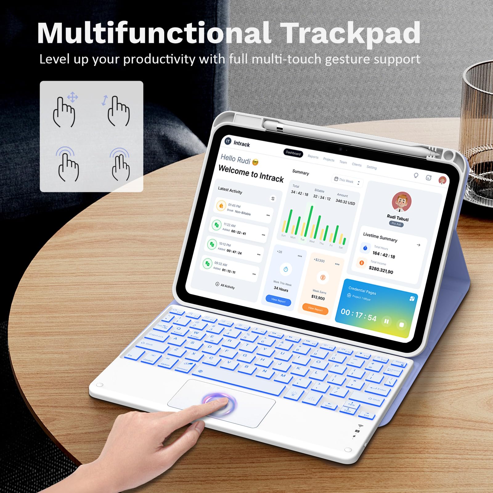 MoKo Touch Keyboard Case for iPad (A16) 11th/10th Gen, Lavanda