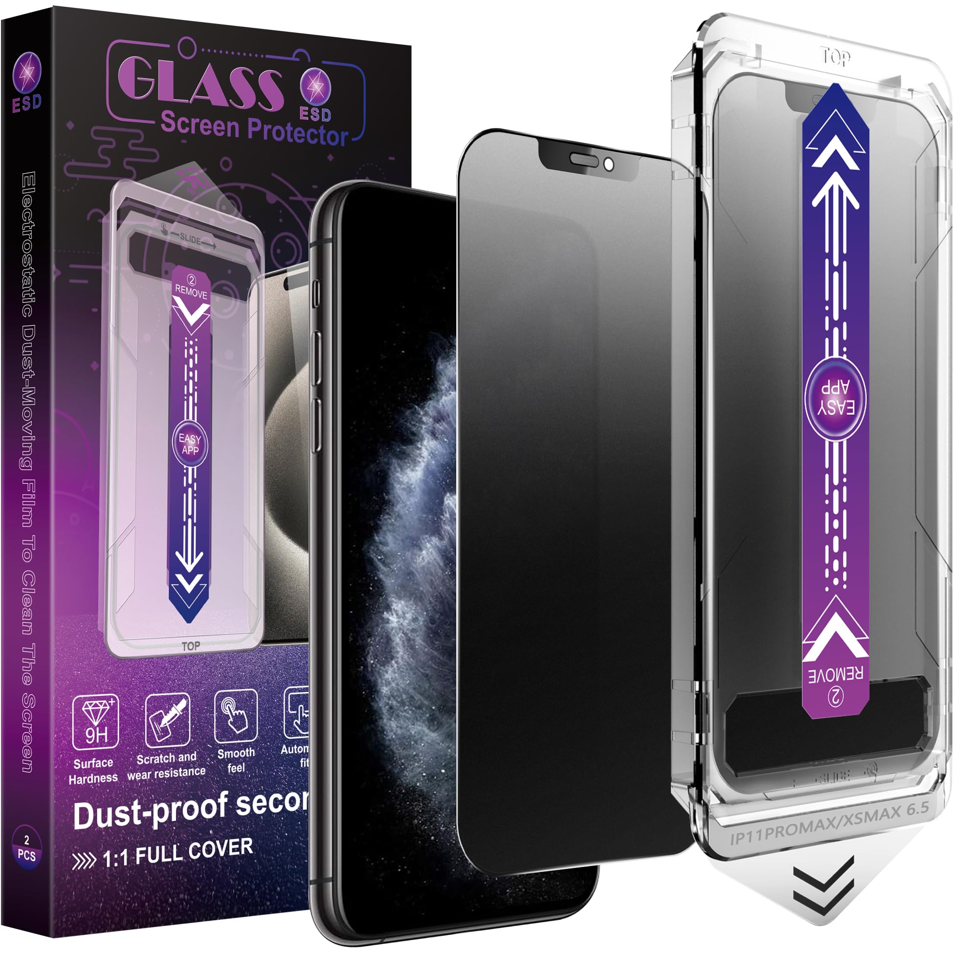 CHRYSHA 2-Pack Matte Privacy Screen Protector for iPhone 11 Pro Max and iPhon XS MAX 6.5-Inch, Auto Dust Removal, No Bubbles,Anti-Spy Tempered Glass Film, Easy Installation