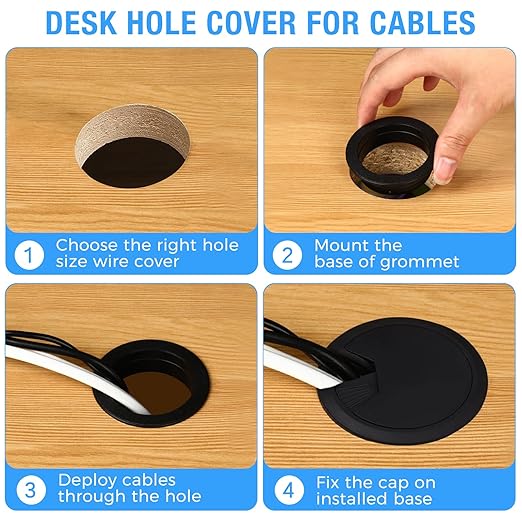 Desk Grommet 2" (50 mm), Desk Cord Hole Cover, Cable Grommet ABS Plastic, Desk Hole Grommet for Office and Home Table Cable, Detachable Adjustable Cable Cord Organizer (Light Grey 2 Pcs)