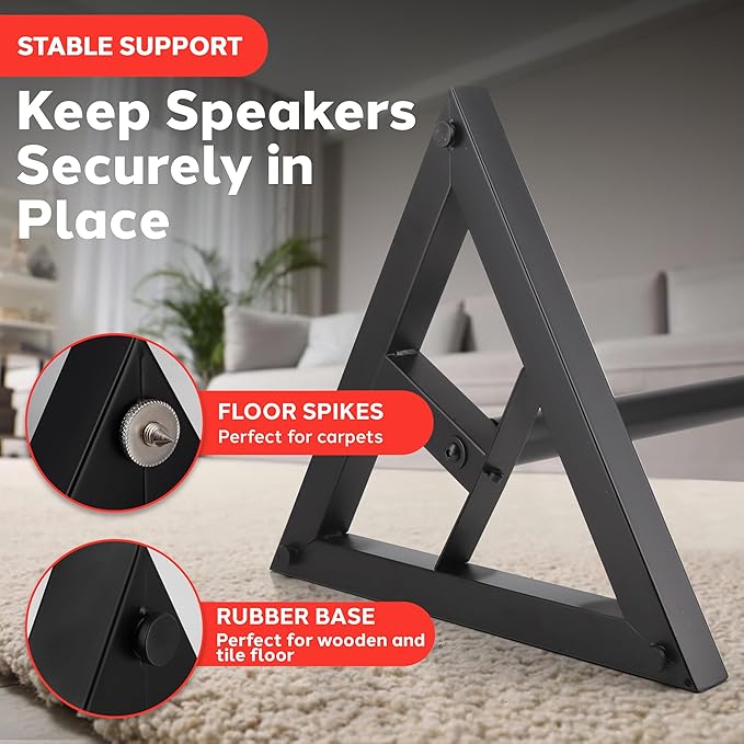 Pyle Speaker Stand Pair of Sound - Play 1 and 3 Holder, Telescoping Height Adjustable from 26” - 52” Inch, High Heavy Duty Three-point Triangle Base w/ Floor Spikes and 9” Square Platform, Black