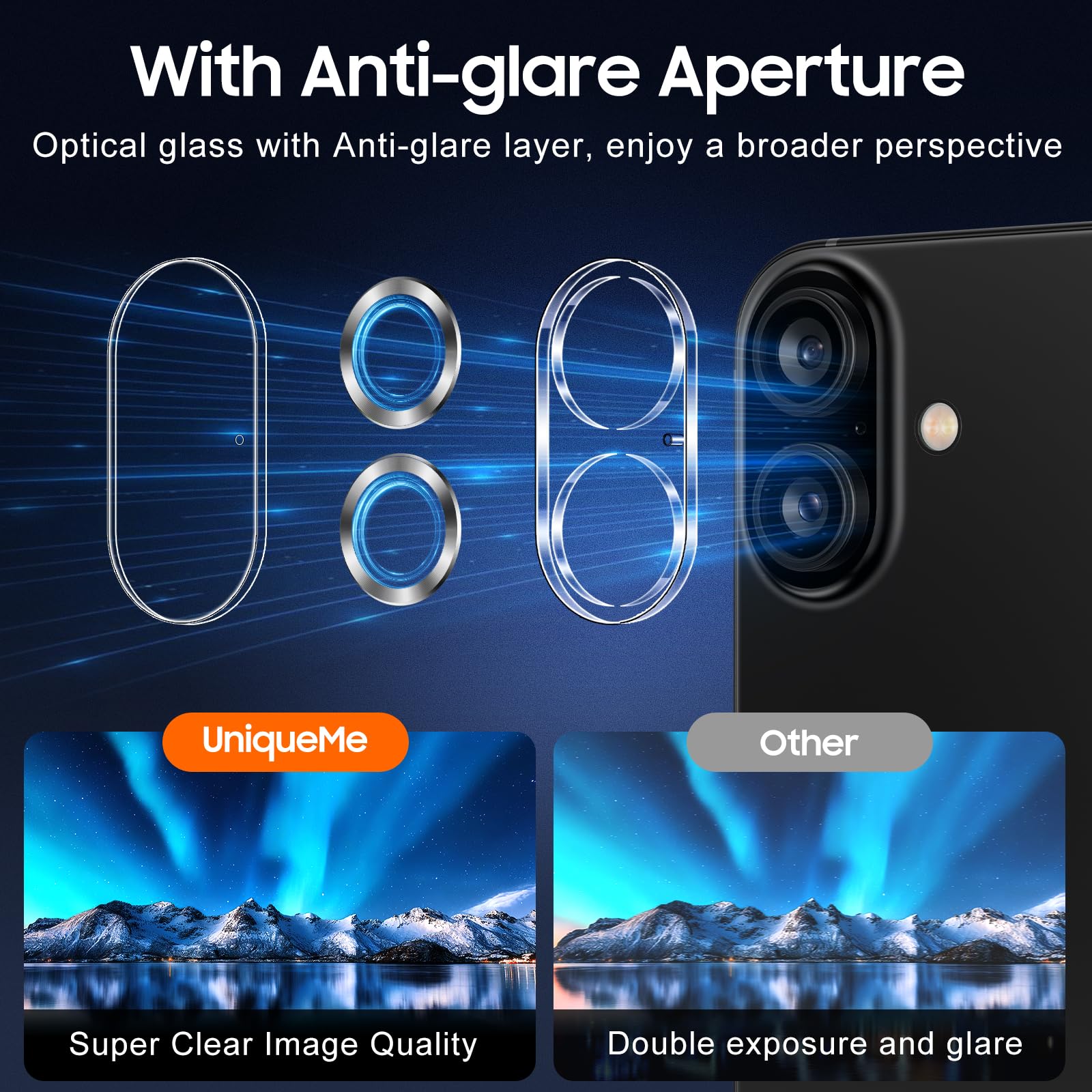 UniqueMe for 3 Pack iPhone 16/16 Plus/17 Camera Lens Protector-Silver