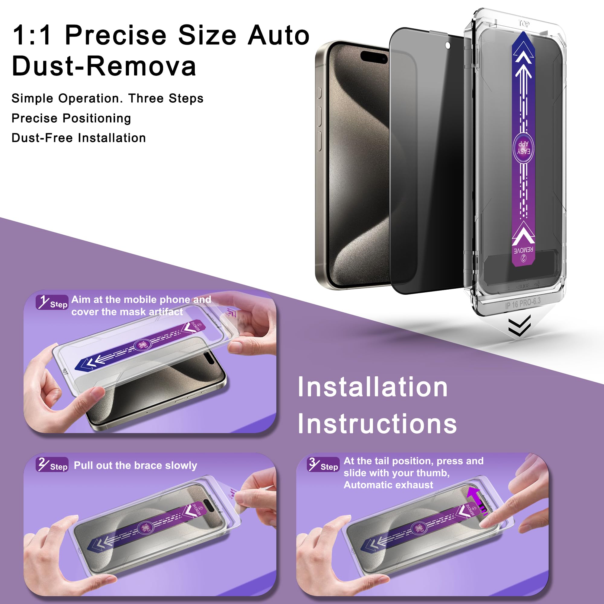 CHRYSHA 2-Pack Privacy Screen Protector for iPhone 16 Pro Max 6.9-Inch, Auto Dust Removal, No Bubbles,Anti-Spy Tempered Glass Film, Easy Installation