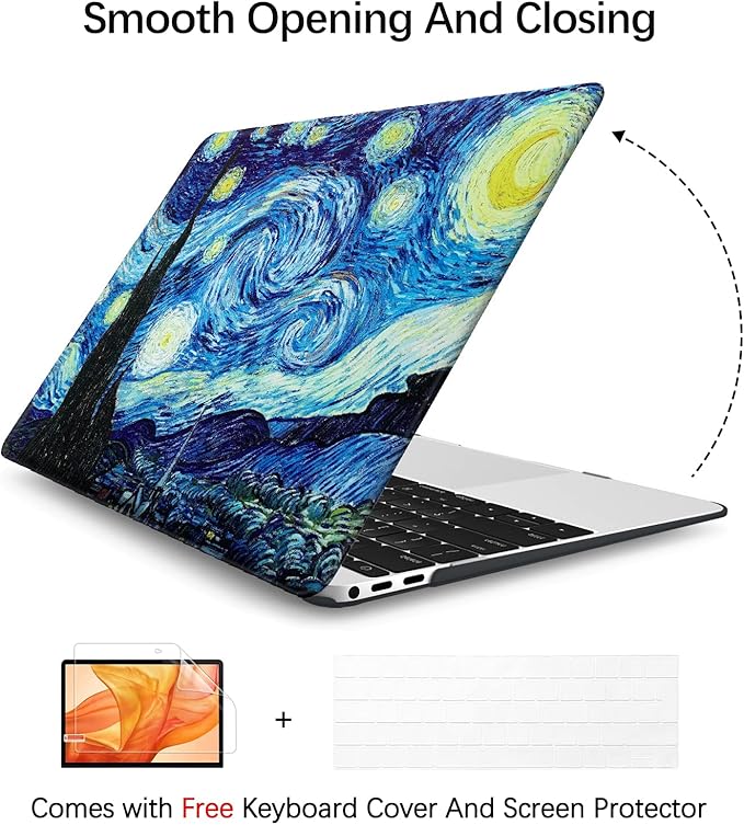 Berkin Arts Compatible with MacBook Air 13 inch Cover, 2022-2018 Release A2179/A2337 M1 with Touch ID with Keyboard Cover & Screen Protector Post-Impressionism (The Starry Night by Van Gogh)
