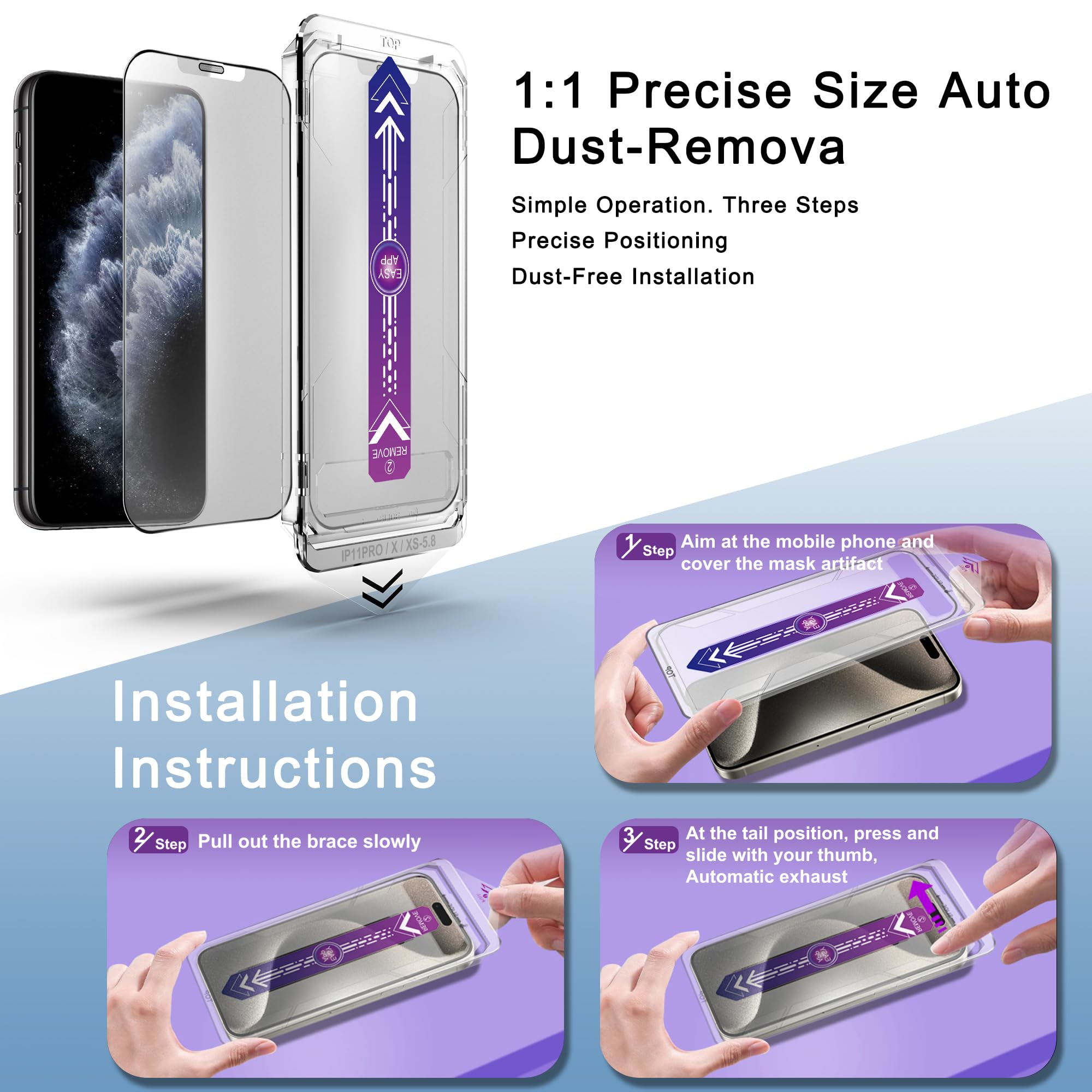 SHANG PIN JIA 2 Pack Matte Screen Protector for iPhone 11 Pro and iPhone xs and iPhone x 5.8-Inch Auto Dust Removal, No Bubbles, Tempered Glass Film, Easy Installation